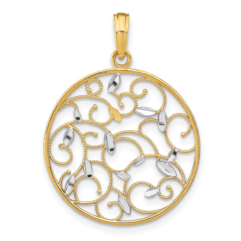 K9076.jpg 14K and White Rhodium Floral Medallion Pendant Charm - Image 1