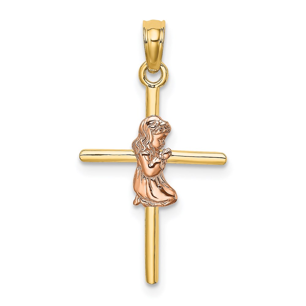 K9108.jpg 14K Two-Tone 2-D Girl On Cross Charm - Image 1