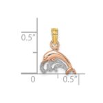 14K Two-Tone with White Rhodium Dolphin and Wave Charm - Image 3