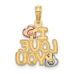14k Two-tone with White Rhodium I LOVE YOU with Hearts Charm - Image 3