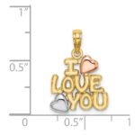 14k Two-tone with White Rhodium I LOVE YOU with Hearts Charm - Image 4