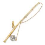 14K and White Rhodium 3-D Fly Rod Fishing Pole Charm