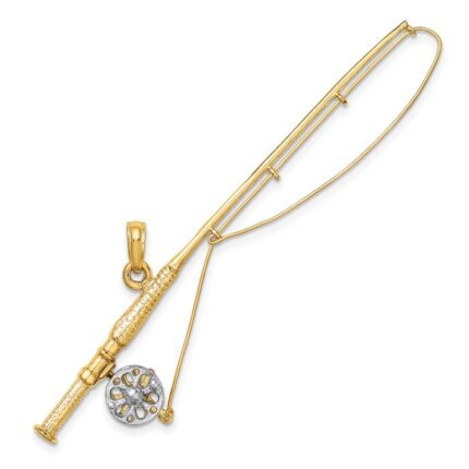14K and White Rhodium 3-D Fly Rod Fishing Pole Charm