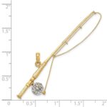 14K and White Rhodium 3-D Fly Rod Fishing Pole Charm - Image 3