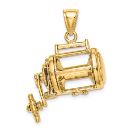 14K 3-D Fishing Reel with Moveable Handle Charm