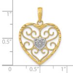 14k and White Rhodium Filigree Beaded Heart Charm - Image 3