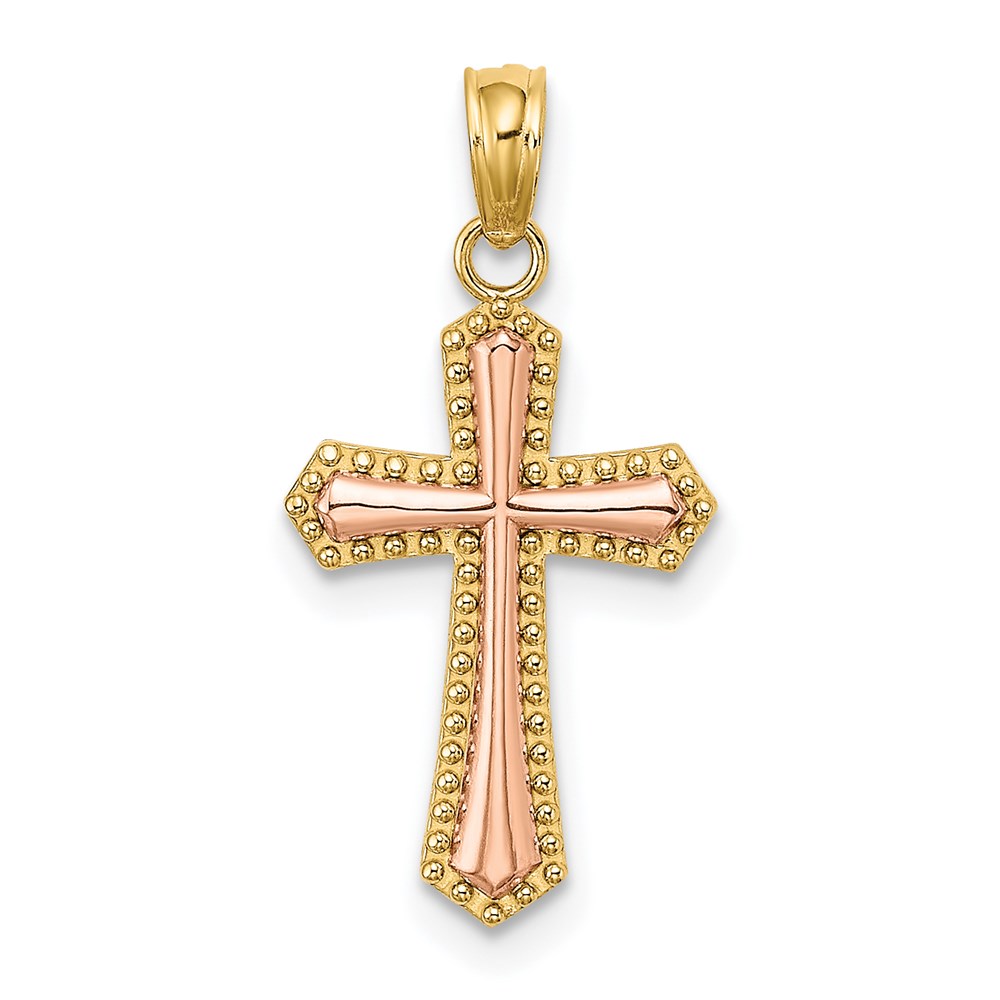 K9173.jpg 14K Two-tone Beaded Trim Cross Charm - Image 1