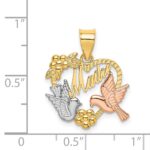 14k Two-tone with White Rhodium MADRE Heart with Doves Charm - Image 4