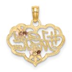 14k Two-Tone Diamond-cut #1 GOD MOTHER and Flowers In Heart Charm - Image 4