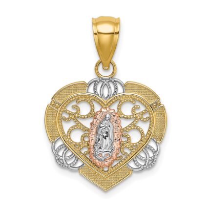 14K Two-tone with White Rhodium Our Lady of Guadalupe In Heart Charm