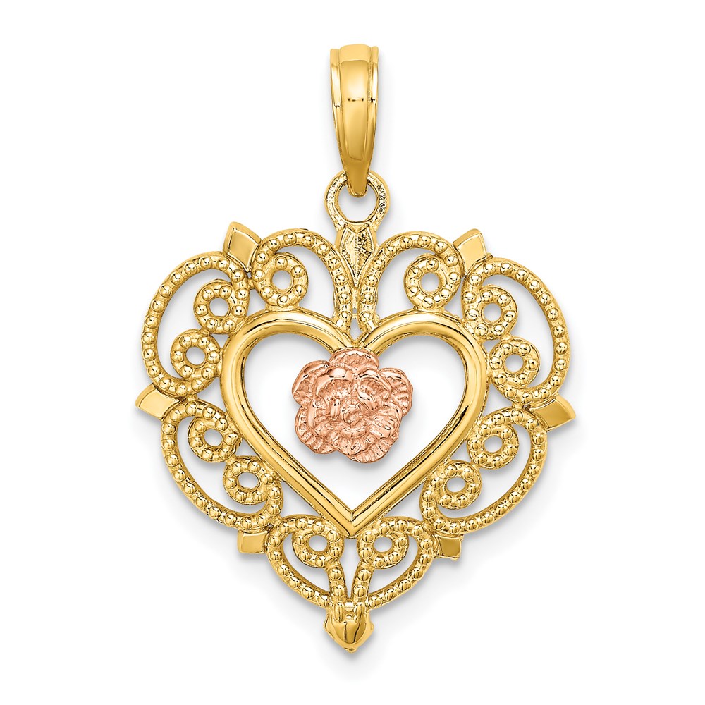 K9232.jpg 14k Yellow and Rose Flower in Heart Charm - Image 1