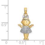 14K Textured with White Rhodium Girl Charm - Image 3