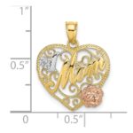 14k Two-tone with White Rhodium #1 MOM with Flower Heart Charm - Image 3