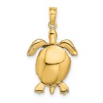 14K and White Rhodium Polished 3-D Sea Turtle with Moveable Head and Legs Charm - Image 4