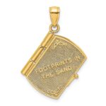 14K and White Rhodium 3-D FOOTPRINTS IN THE SAND Moveable Book with Paper Poem Insert Charm