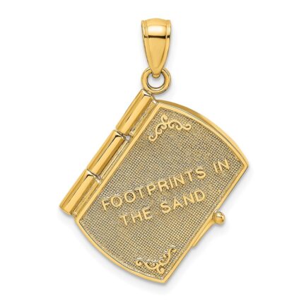 14K and White Rhodium 3-D FOOTPRINTS IN THE SAND Moveable Book with Paper Poem Insert Charm