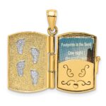 14K and White Rhodium 3-D FOOTPRINTS IN THE SAND Moveable Book with Paper Poem Insert Charm - Image 5