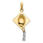 14k 3-D Graduation Cap with White Rhodium Moveable Tassel Charm - Image 3
