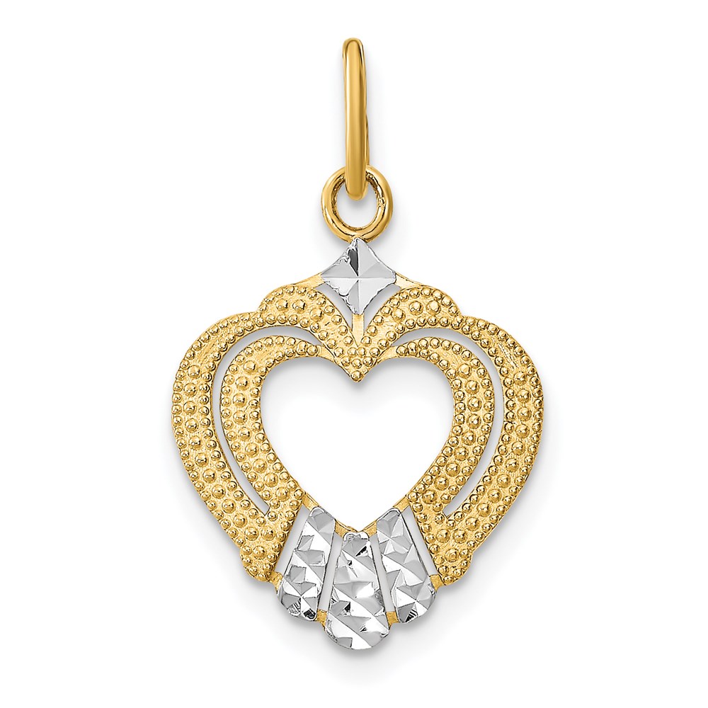 K9317.jpg 14k and White Rhodium Diamond-cut Textured Heart Charm - Image 1