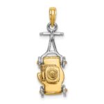 14k Two-tone 3-D Lawn Mower with Moveable Handle and Wheels Charm