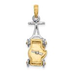 14k Two-tone 3-D Lawn Mower with Moveable Handle and Wheels Charm - Image 3