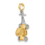 14k Two-tone 3-D Lawn Mower with Moveable Handle and Wheels Charm - Image 5