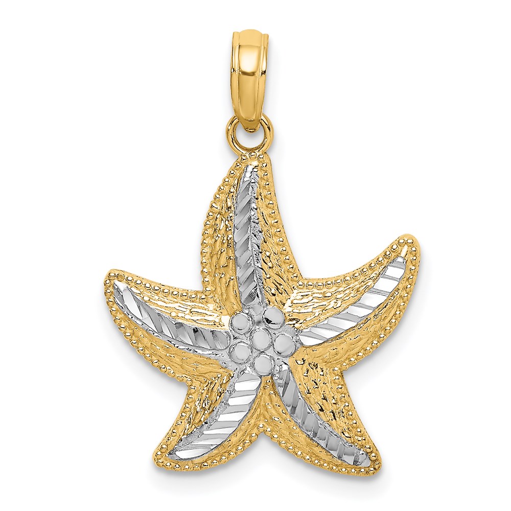 K9390.jpg 14K and White Rhodium Diamond-cut Small Starfish Charm - Image 1