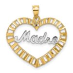 14k and White Rhodium MADRE  in Heart Charm