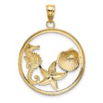 14k with White Rhodium Scallop, Starfish, Seahorse Circle Charm - Image 4