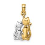 14k and White Rhodium Polished Cat and Kitten Charm