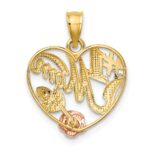 14k Two-tone with White Rhodium #1 MOM with Flower Heart Charm - Image 4