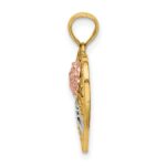 14k Two-tone with White Rhodium LOVE Banner on Filigree Heart Charm - Image 2