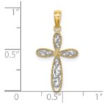 14K and White Rhodium Filigree and Milgrain Edge Cross Charm - Image 3