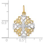 14K and White Rhodium Center Flower and Heart Charm - Image 3