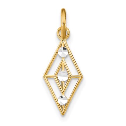 14K with White Rhodium Diamond-cut Diamond-Shaped Charm