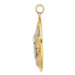 14k Two-Tone with Rhodium Butterfly and Flowers in Oval Frame Charm - Image 2