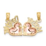14k Two-Tone MOTHER and DAUGHTER 2-Piece Break-Apart Hearts Charm - Image 4