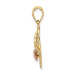 14k Two-one and White Rhodium I LOVE YOU Heart with Flower Charm - Image 2