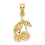 14k Polished Red Enameled Cherries Pendant - Image 3