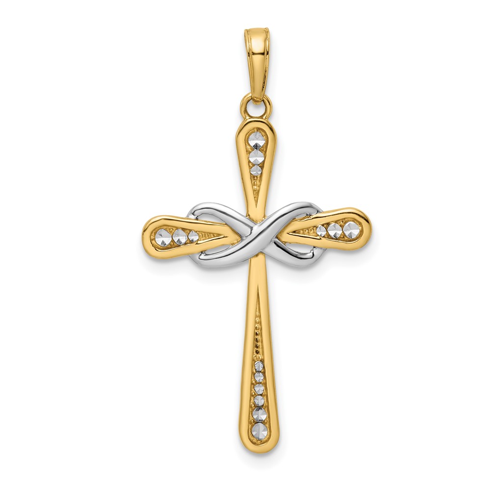 K9786.jpg 14K with White Rhodium Diamond-cut Cross and Infinity Pendant - Image 1