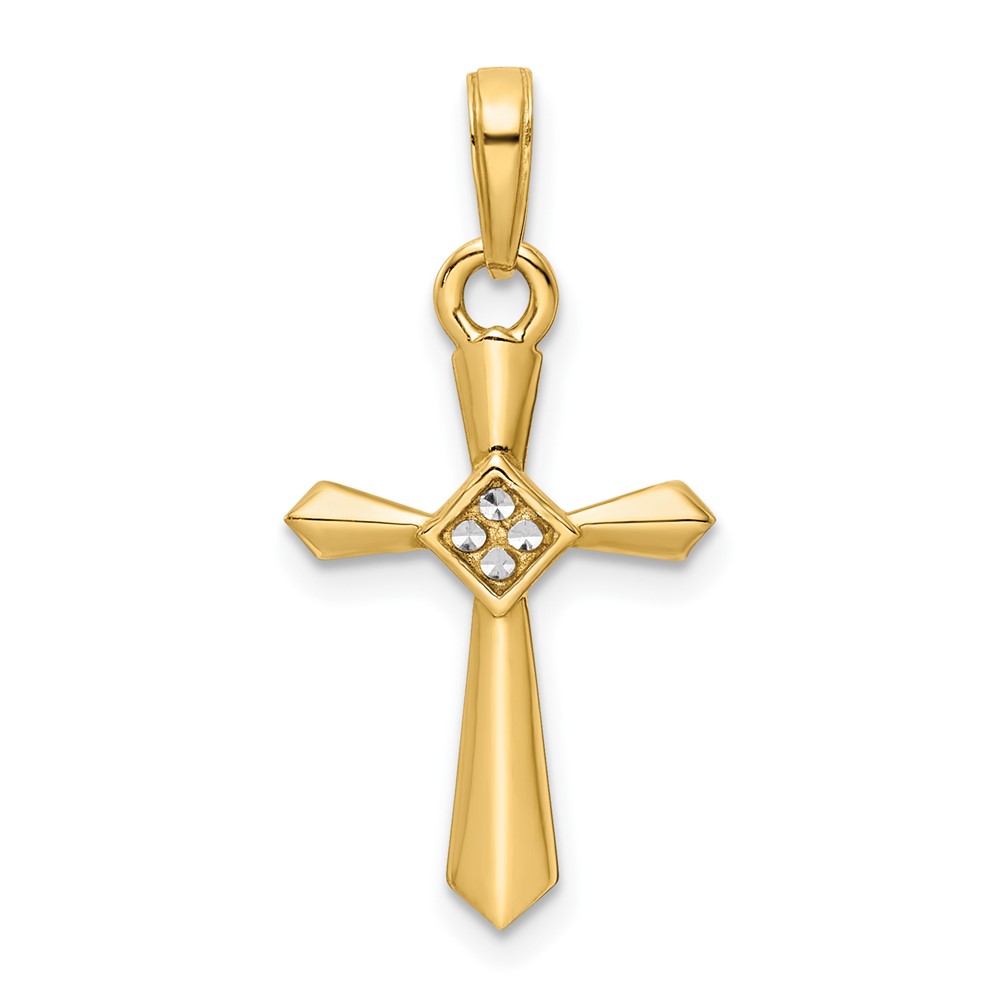 K9801.jpg 14K and White Rhodium Diamond-cut Cross Pendant - Image 1