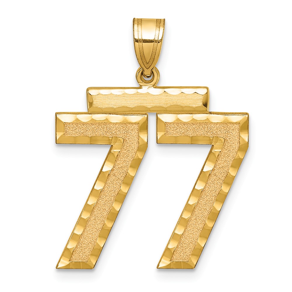 LN77.jpg 14k Large Brushed Diamond-cut Number 77 Charm - Image 1