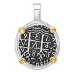 Sterling Silver Rhodium-plated Antiqued Gold-tone Ship Coin Pendant - Image 3