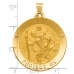 14k Polished and Satin Solid Large Saint Christopher Medal Round Pendant - Image 4