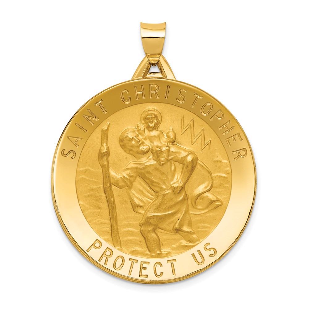 M1488.jpg 14k Polished and Satin Solid Large Saint Christopher Medal Round Pendant - Image 1