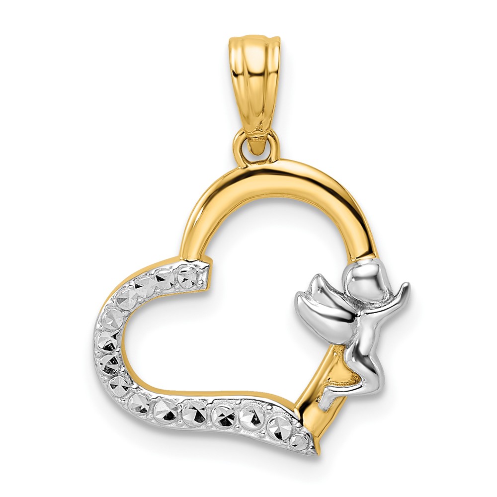 M2905.jpg 14k and White Rhodium Cherub on Heart Pendant - Image 1