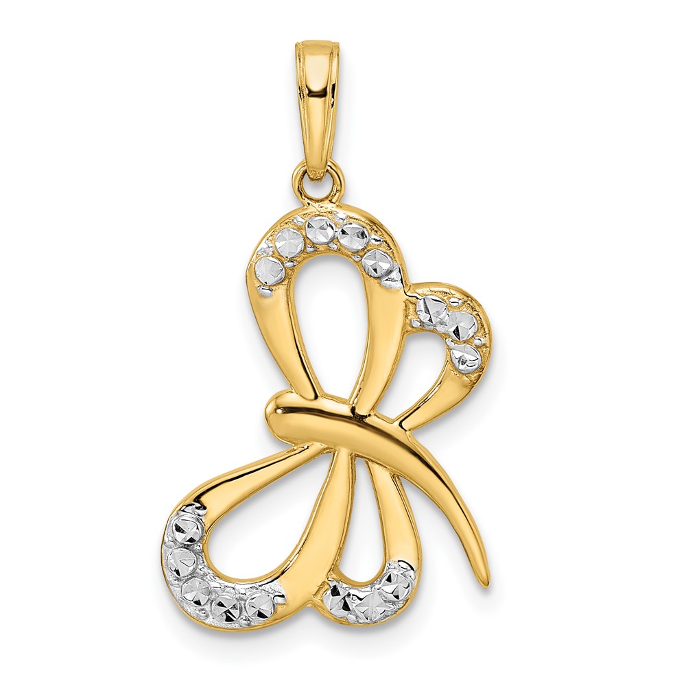 M2913.jpg 14k and White Rhodium Diamond-cut Dragonfly Pendant - Image 1