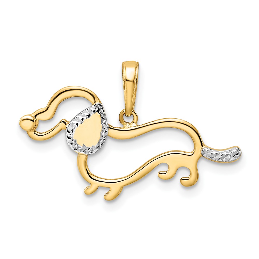 M2917.jpg 14k and White Rhodium Diamond-cut Dachshund Pendant - Image 1