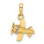 14k and White Rhodium 3-D Diamond-cut Airplane Pendant