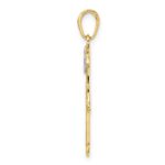 14k and White Rhodium Diamond-cut Evil Eye Filigree Hamsa Pendant - Image 2